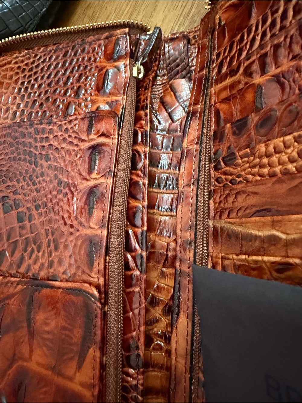Brahmin Brown Crocodile-Embossed Zip Wallet - Picture 5 of 7